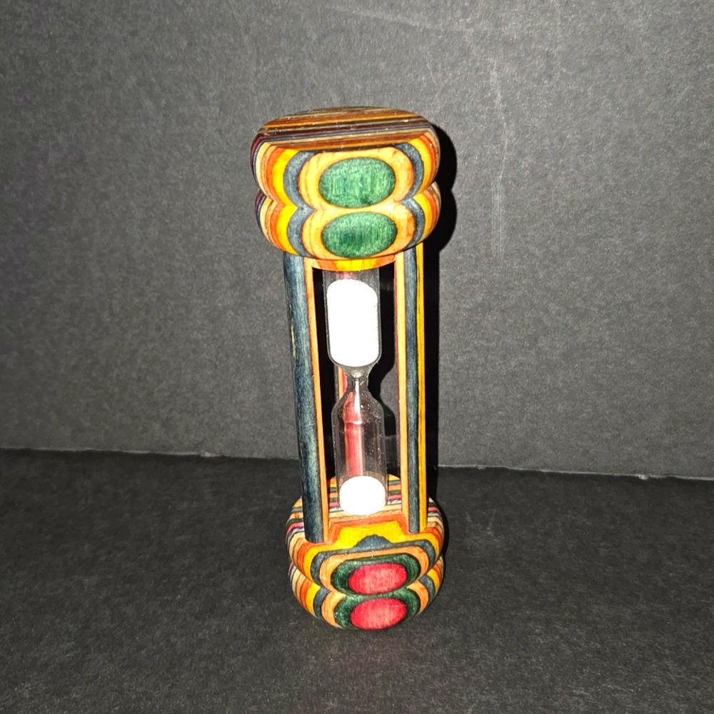 BEAUTIFUL VINTAGE 5 MINUTE RAINBOW WOOD SAND HOURGLASS TIMER